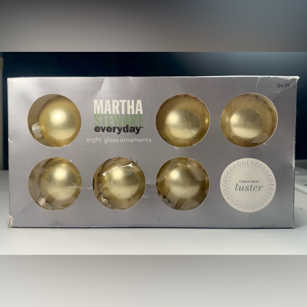 8 Vintage 2002 Martha Stewart Golden Luster 2.63" Glass Ornaments Exc Cond!